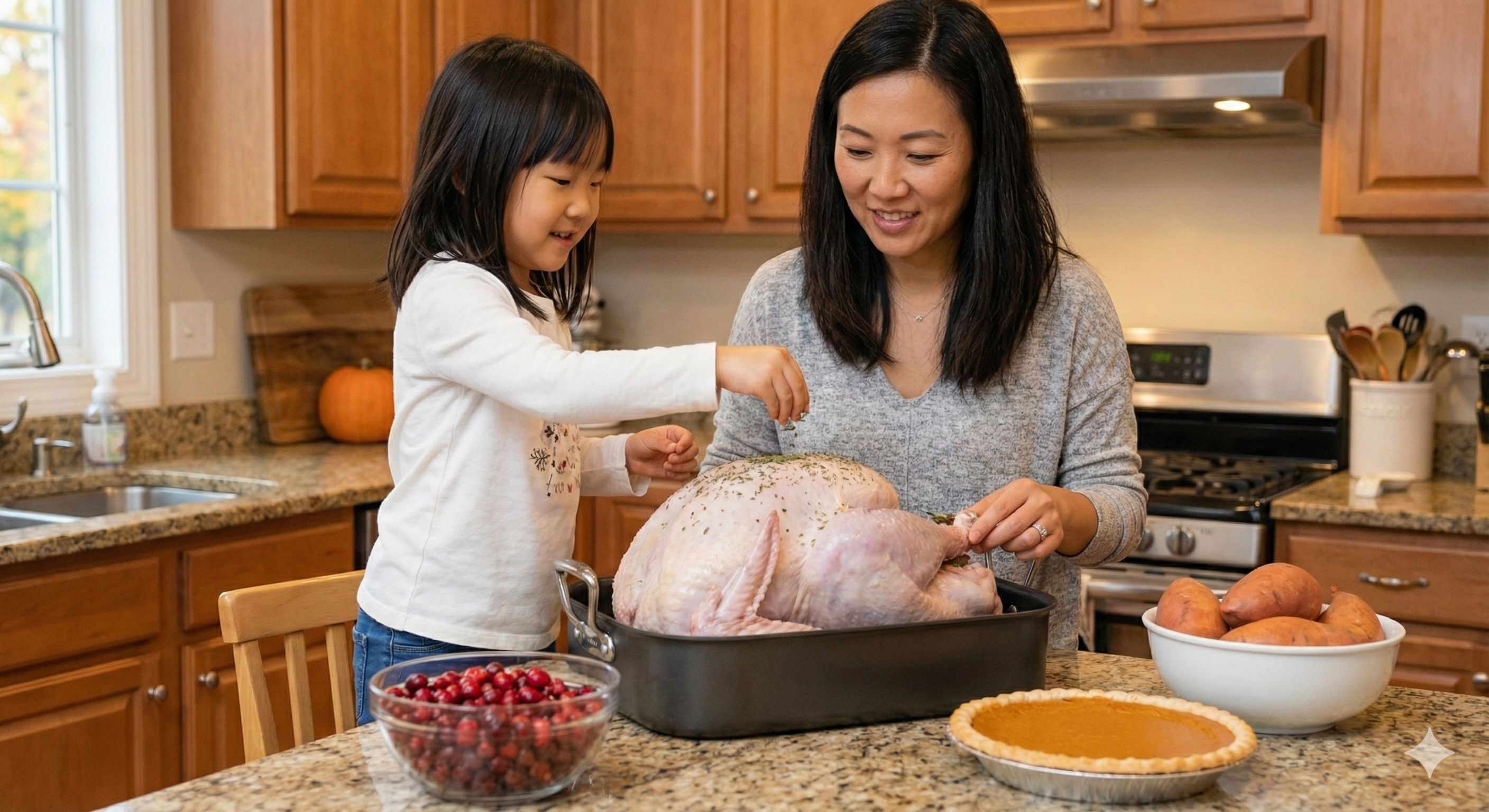Family preparing for Thanksgiving